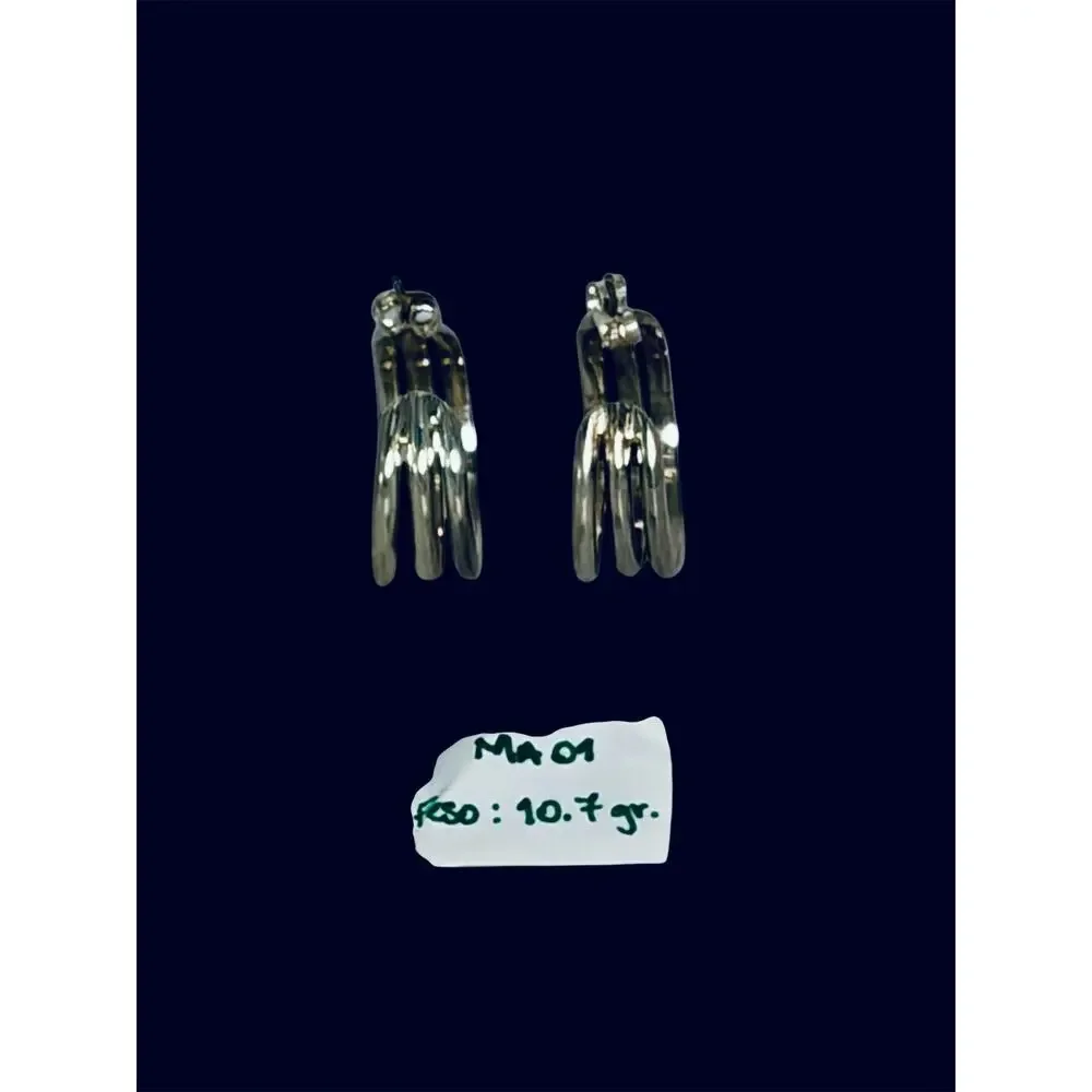 950 Sterling Silver Triple Wave Hoop Earrings 10.7g Modernist Peru NOS Unworn
